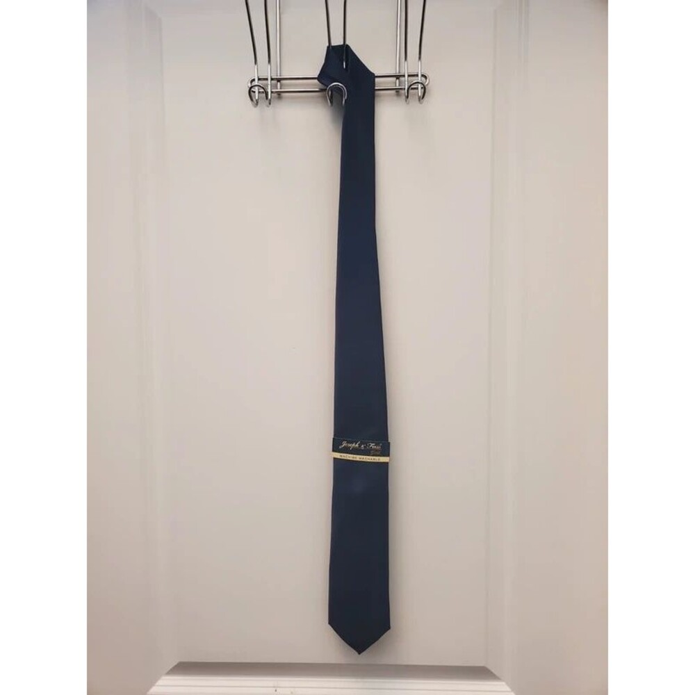 NWT Joseph & Feiss Gold Navy Blue Necktie Solid Washable Mens Tie New
